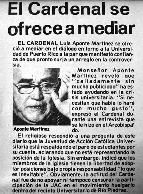 Newspaper article: The cardinal offers to mediate